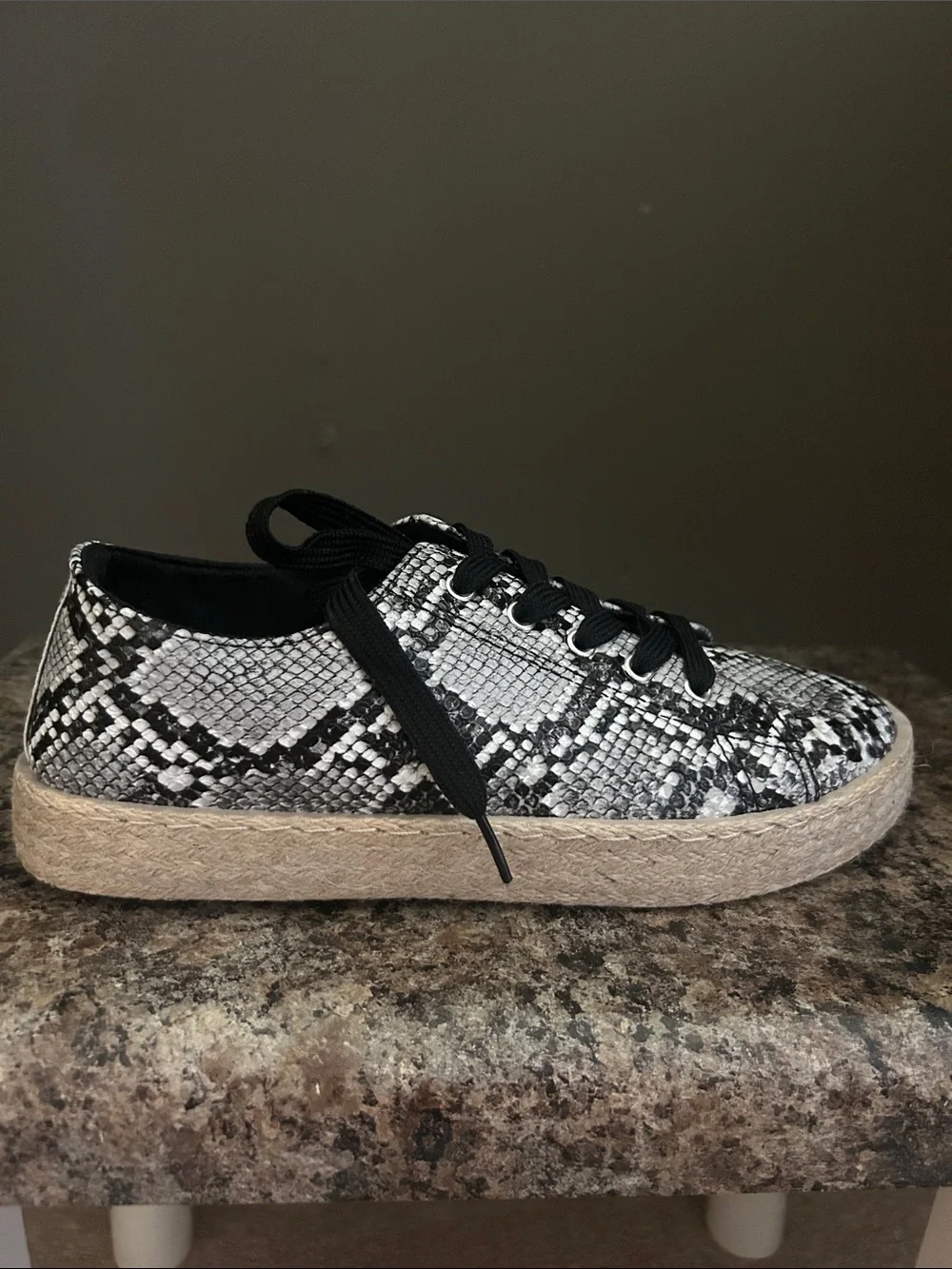 Olivia Miller Snake Print Lace Up Espadrille Sneakers - Black & White - Picture 10 of 12